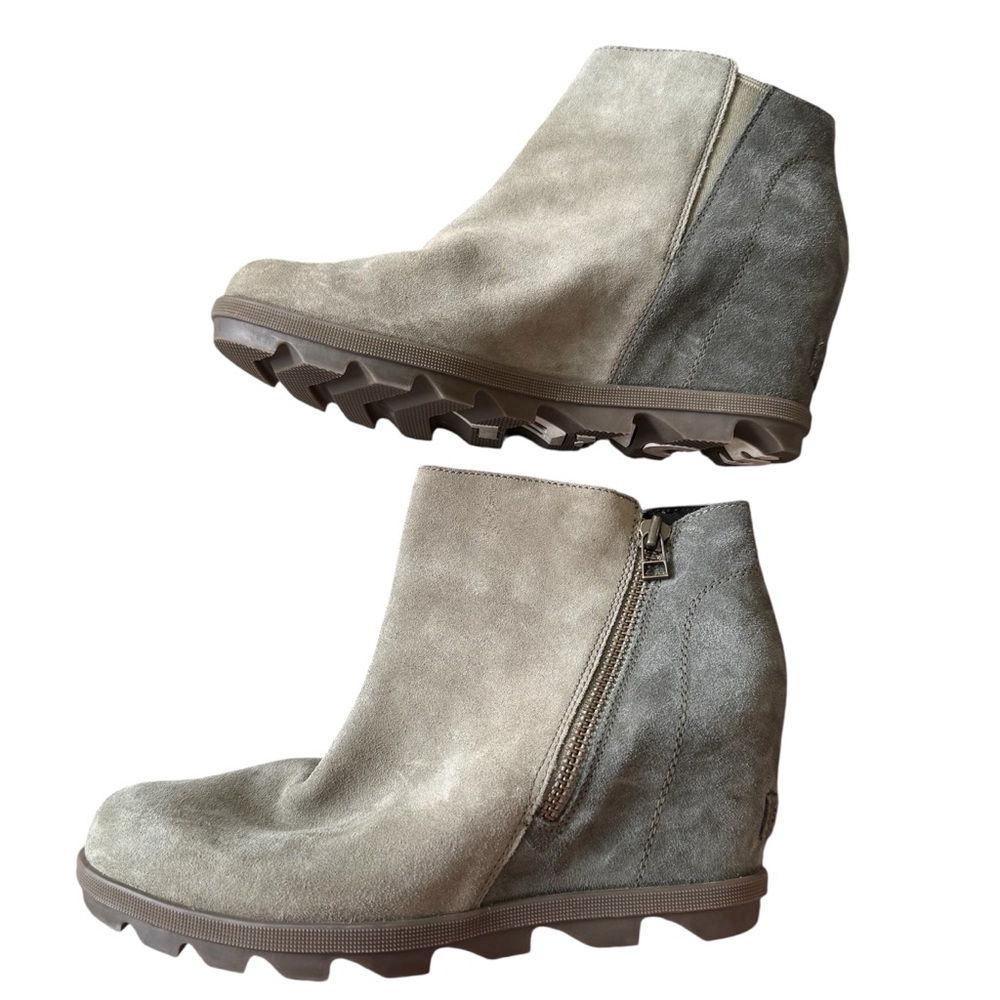 Sorel Joan of Arctic Wedge II Boots Size 10 Sage Green Gray Suede Leather